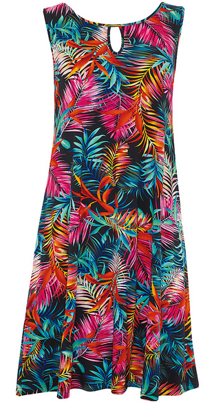 Robe d’été tropicale femme SUNFLAIR – imprimé feuillage multicolore, coupe fluide