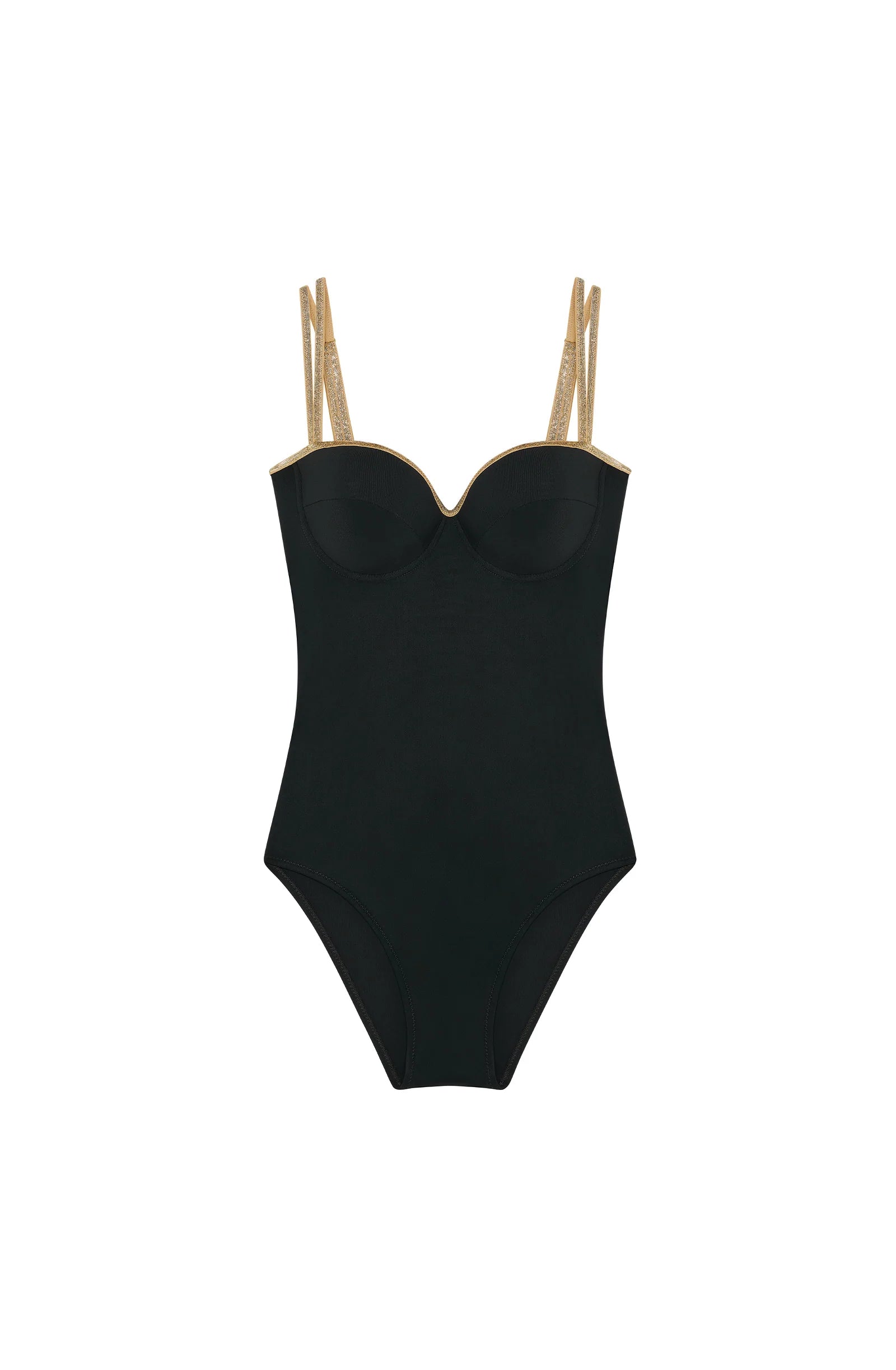 Maillot de bain une pièce noir et doré, bonnet C Pain de sucre